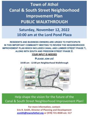 Town of Athol Canal & South Street Neighborhood Improvement Plan Public Walkthrough Poster