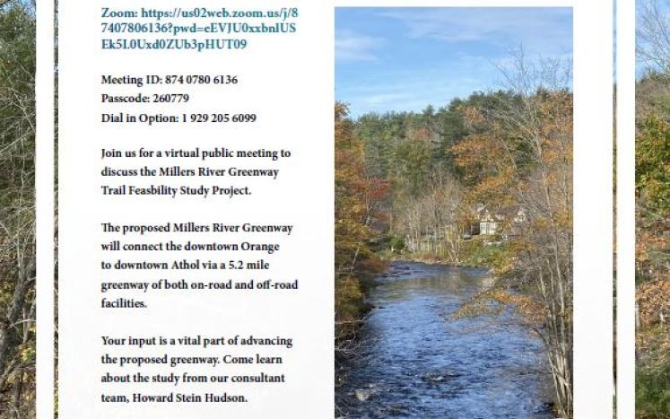 Millers River Greenway Trail Feasibility Study Project Virtual Meeting Flyer Graphic